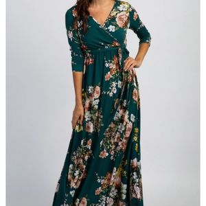 Pinkblush green roses floral maxi dress XL long full length modest